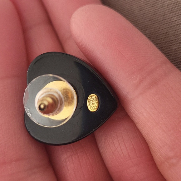 Chanel Black and Gold Heart Earrings - Picture 6 of 6